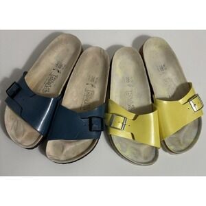 Birkenstock Birkis Catalina Sparkle Slide Sandals Blue & Yellow 2 Pair Women's 9